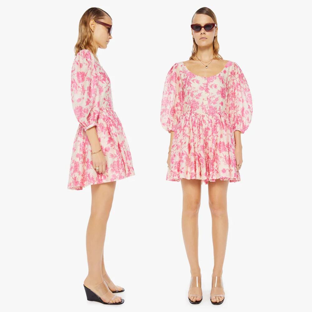 ALIX OF BOHEMIA Ellah Floral Cotton Silk Mini Dress in Pink Baroque Size S